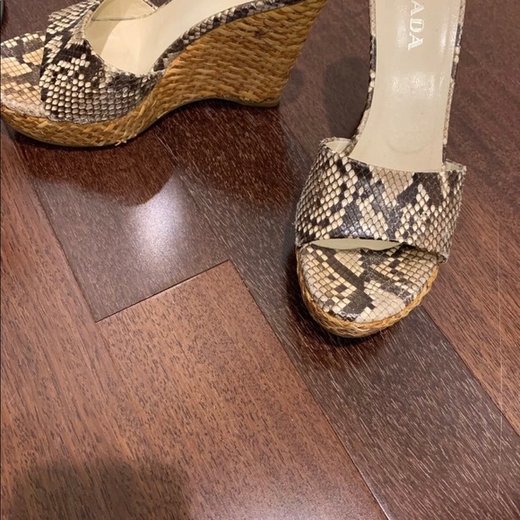 Prada straw raffia wedges  snakeskin brown - Picture 3 of 6
